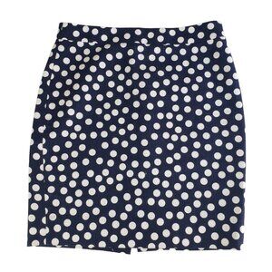 J. Crew The Pencil Skirt Navy Blue White 0P Petite Basketweave Polka Dot